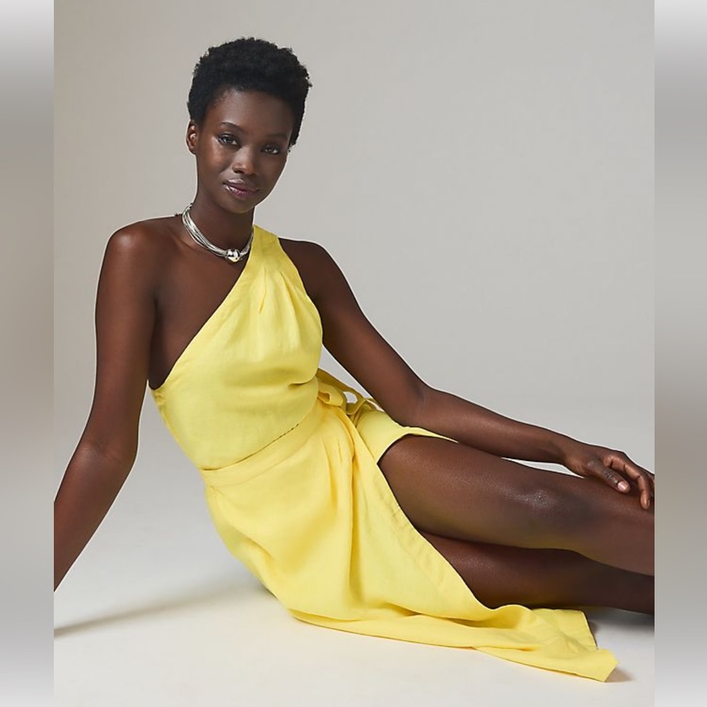Anthropologie yellow linen dress